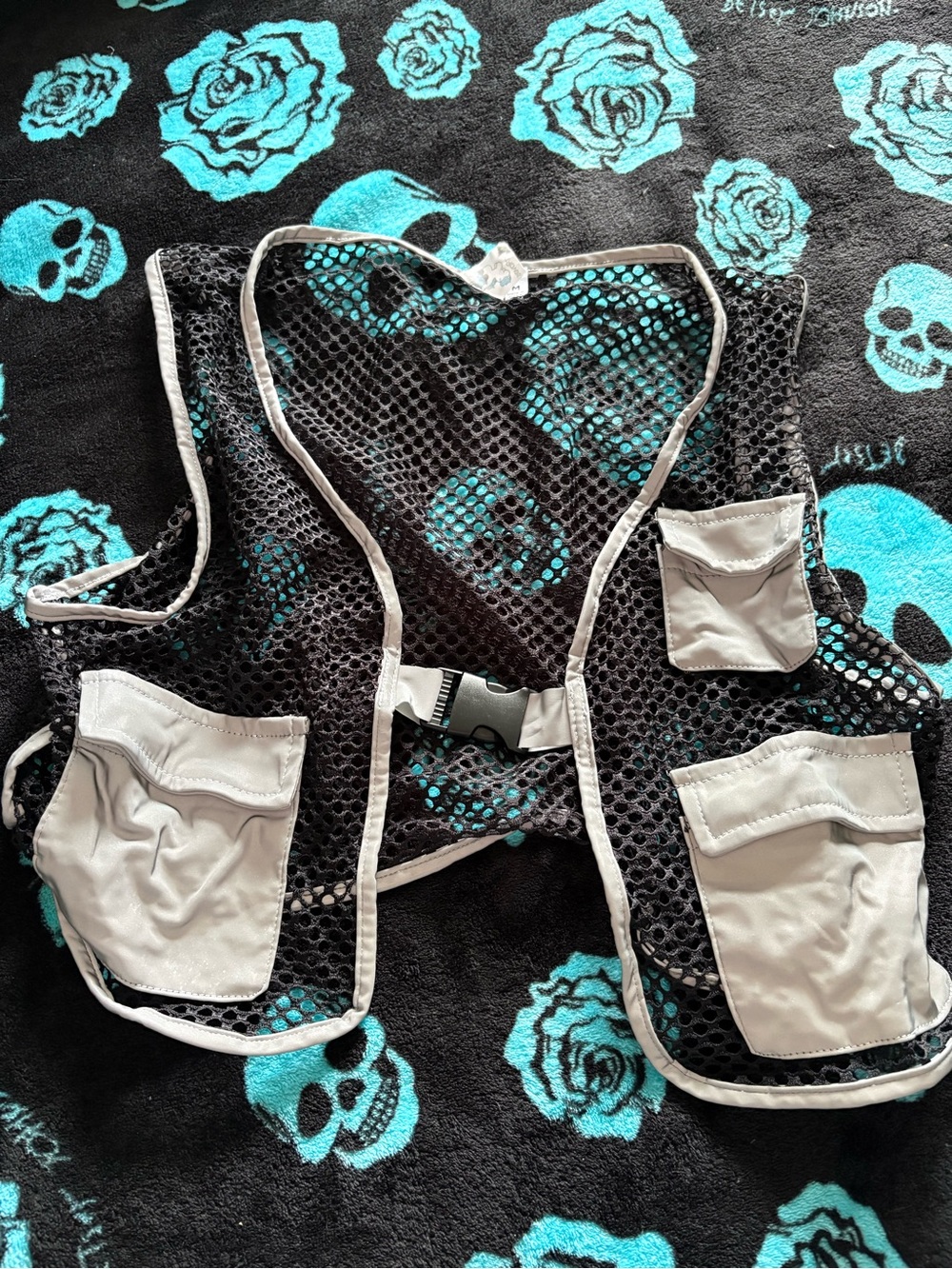 iHeartRaves Black Mesh Utility Vest with White Trim